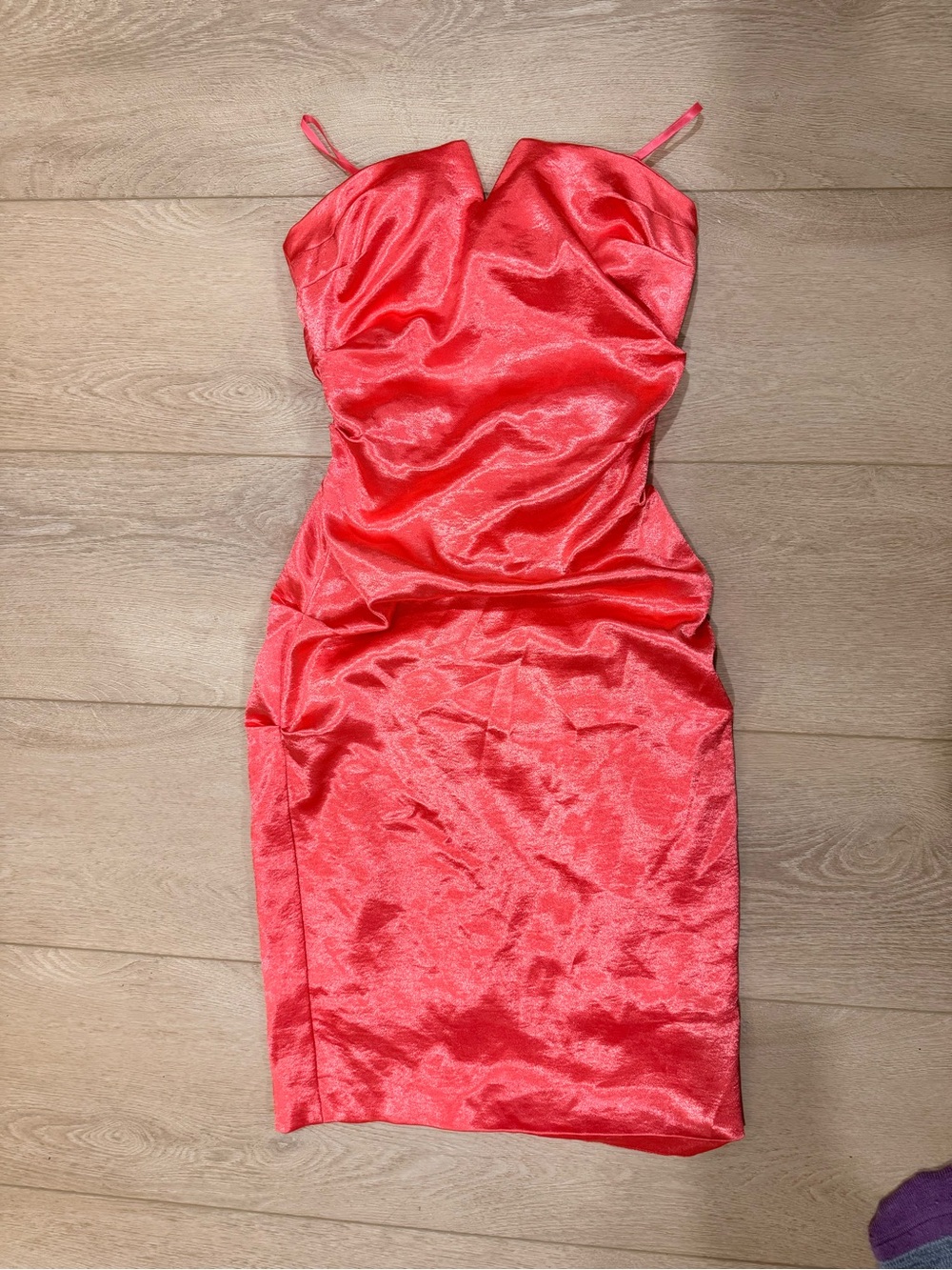 le chateau Coral Satin Midi Dress strapless, vintage from 2009 era